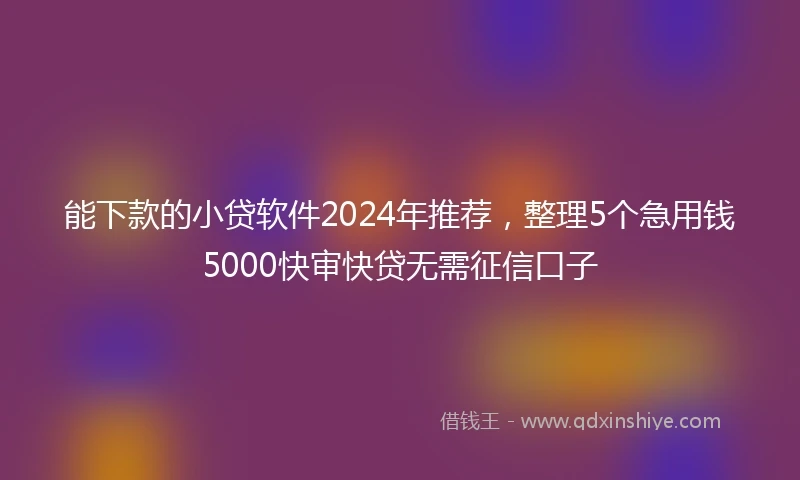 能下款的小贷软件2024年推荐，整理5个急用钱5000快审快贷无需征信口子