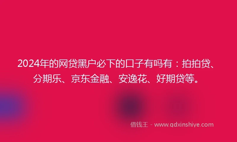 2024年的网贷黑户必下的口子有吗有:拍拍贷、分期乐、京东金融、安逸花、好期贷等。