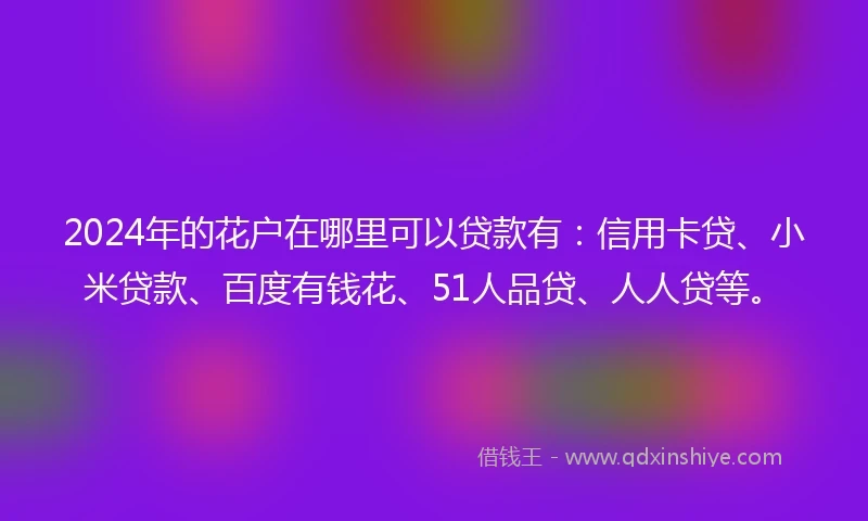 2024年的花户在哪里可以贷款有：信用卡贷、小米贷款、百度有钱花、51人品贷、人人贷等。