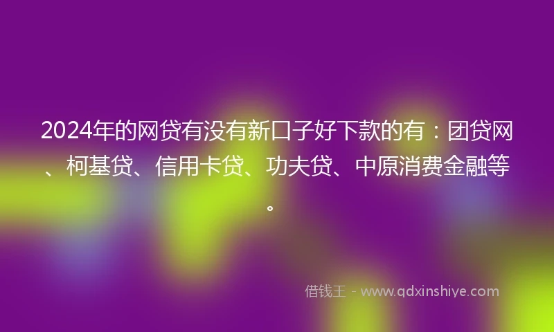 2024年的网贷有没有新口子好下款的有：团贷网、柯基贷、信用卡贷、功夫贷、中原消费金融等。