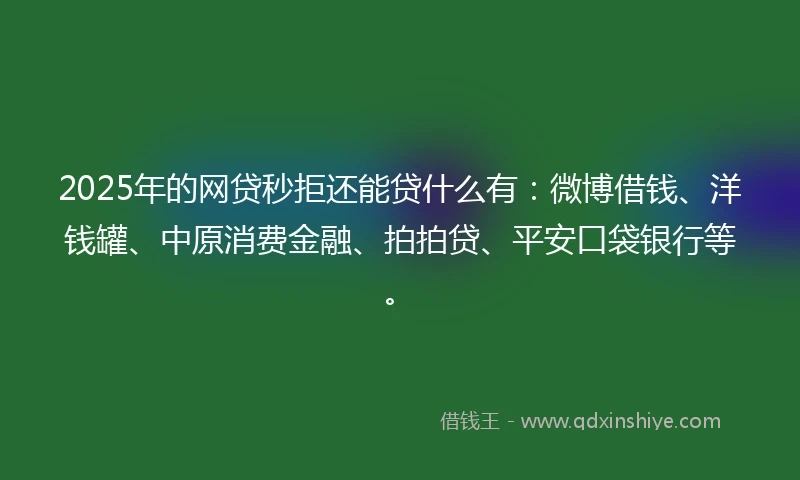 2025年的网贷秒拒还能贷什么有：微博借钱、洋钱罐、中原消费金融、拍拍贷、平安口袋银行等。