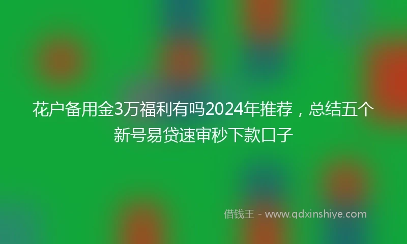 花户备用金3万福利有吗2024年推荐，总结五个新号易贷速审秒下款口子