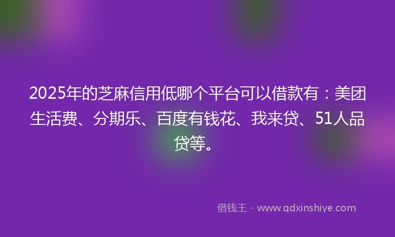 2025年的芝麻信用低哪个平台可以借款有：美团生活费、分期乐、百度有钱花、我来贷、51人品贷等。