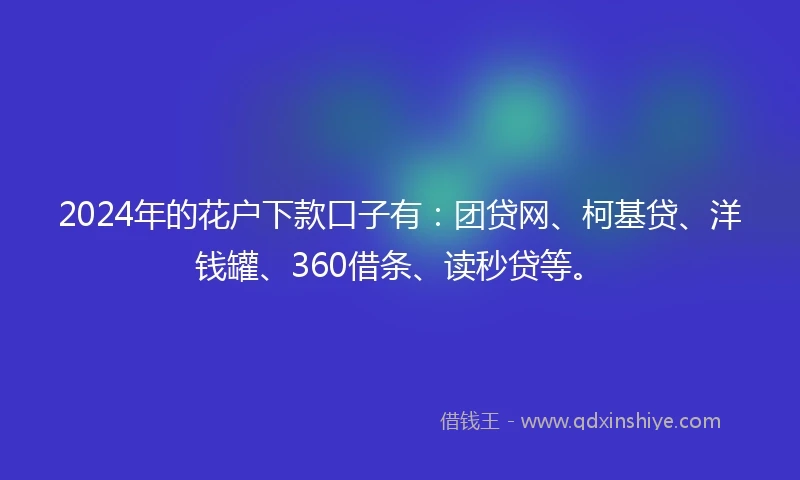 2024年的花户下款口子有：团贷网、柯基贷、洋钱罐、360借条、读秒贷等。