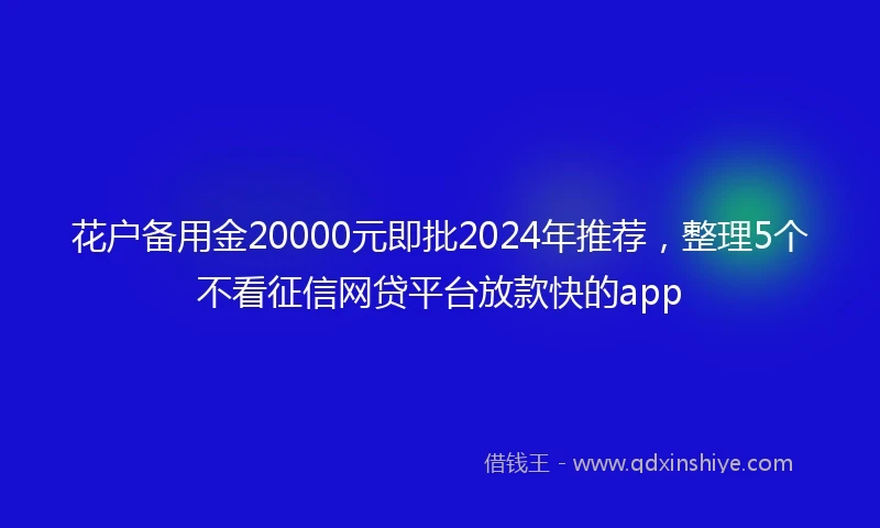 花户备用金20000元即批2024年推荐，整理5个不看征信网贷平台放款快的app