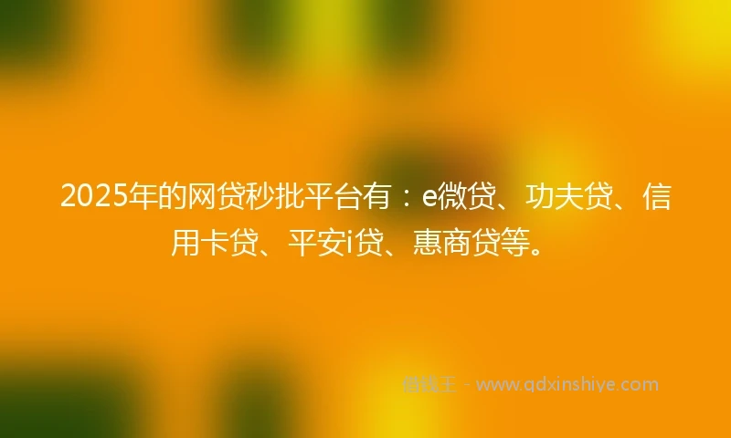 2025年的网贷秒批平台有：e微贷、功夫贷、信用卡贷、平安i贷、惠商贷等。
