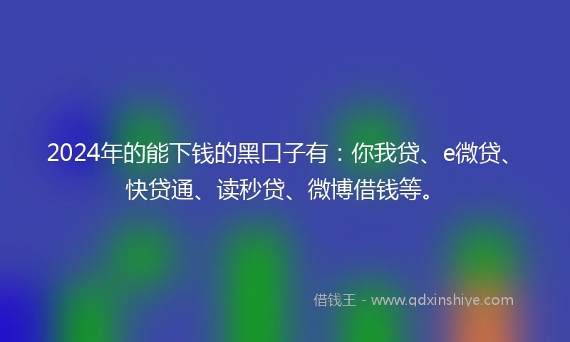 2024年的能下钱的黑口子有:你我贷、e微贷、快贷通、读秒贷、微博借钱等。