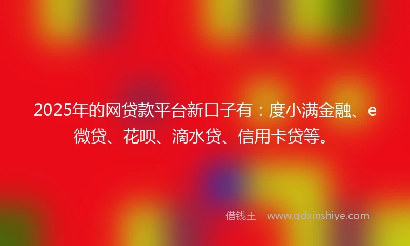 2025年的网贷款平台新口子有：度小满金融、e微贷、花呗、滴水贷、信用卡贷等。