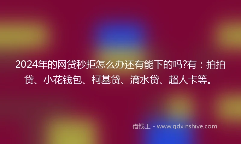 2024年的网贷秒拒怎么办还有能下的吗?有：拍拍贷、小花钱包、柯基贷、滴水贷、超人卡等。