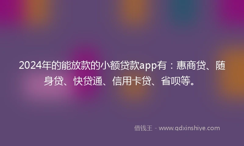 2024年的能放款的小额贷款app有：惠商贷、随身贷、快贷通、信用卡贷、省呗等。