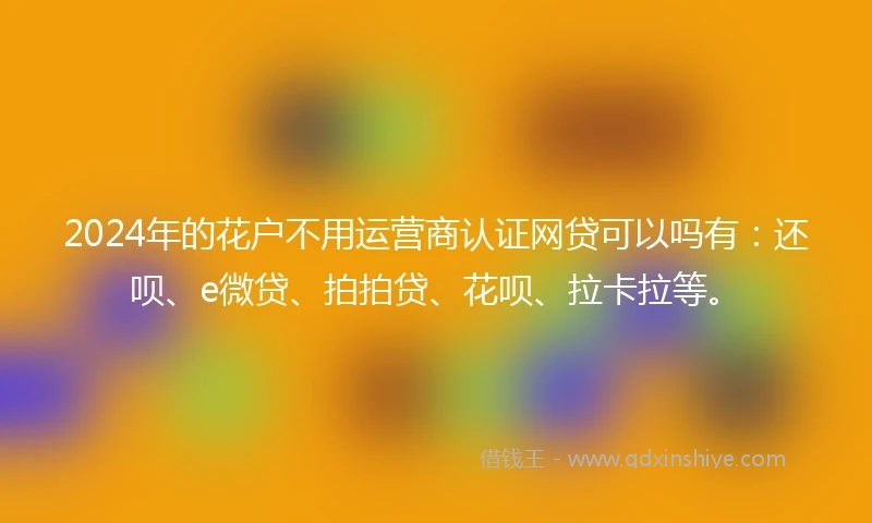 2024年的花户不用运营商认证网贷可以吗有：还呗、e微贷、拍拍贷、花呗、拉卡拉等。