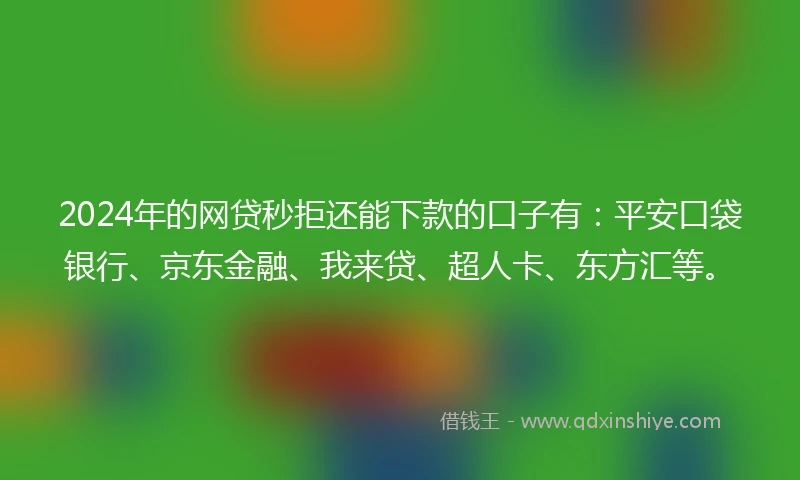 2024年的网贷秒拒还能下款的口子有：平安口袋银行、京东金融、我来贷、超人卡、东方汇等。