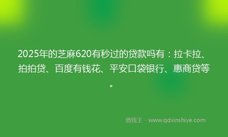 2025年的芝麻620有秒过的贷款吗有：拉卡拉、拍拍贷、百度有钱花、平安口袋银行、惠商贷等。