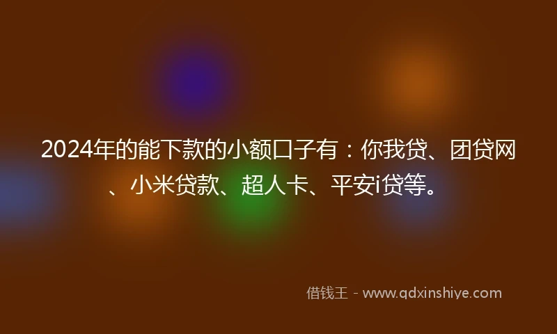2024年的能下款的小额口子有：你我贷、团贷网、小米贷款、超人卡、平安i贷等。