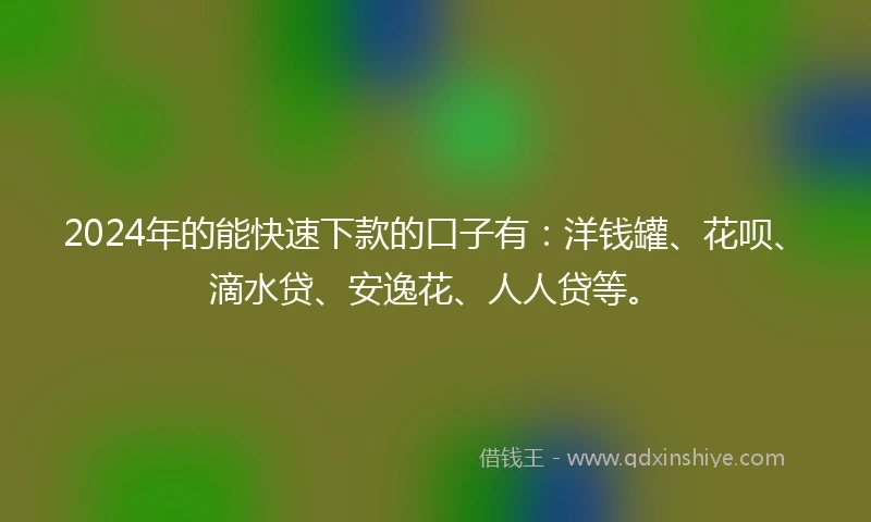2024年的能快速下款的口子有：洋钱罐、花呗、滴水贷、安逸花、人人贷等。