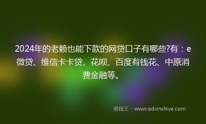 2024年的老赖也能下款的网贷口子有哪些?有：e微贷、维信卡卡贷、花呗、百度有钱花、中原消费金融等。