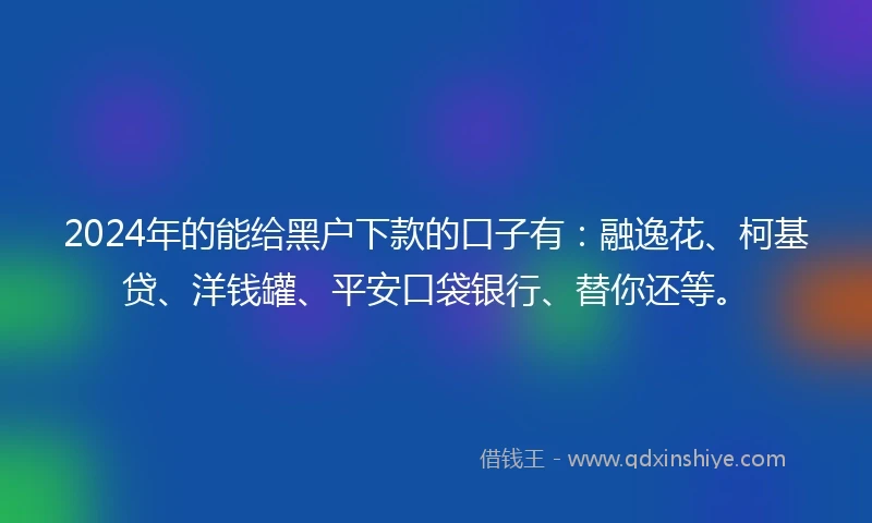 2024年的能给黑户下款的口子有：融逸花、柯基贷、洋钱罐、平安口袋银行、替你还等。