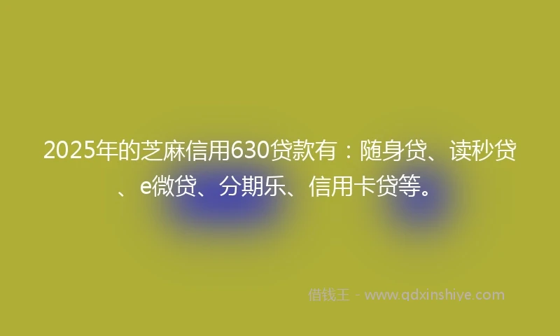2025年的芝麻信用630贷款有：随身贷、读秒贷、e微贷、分期乐、信用卡贷等。