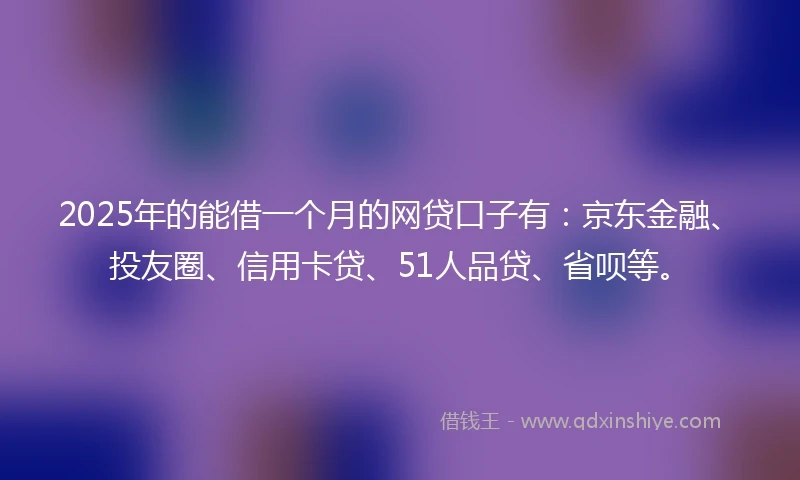 2025年的能借一个月的网贷口子有：京东金融、投友圈、信用卡贷、51人品贷、省呗等。