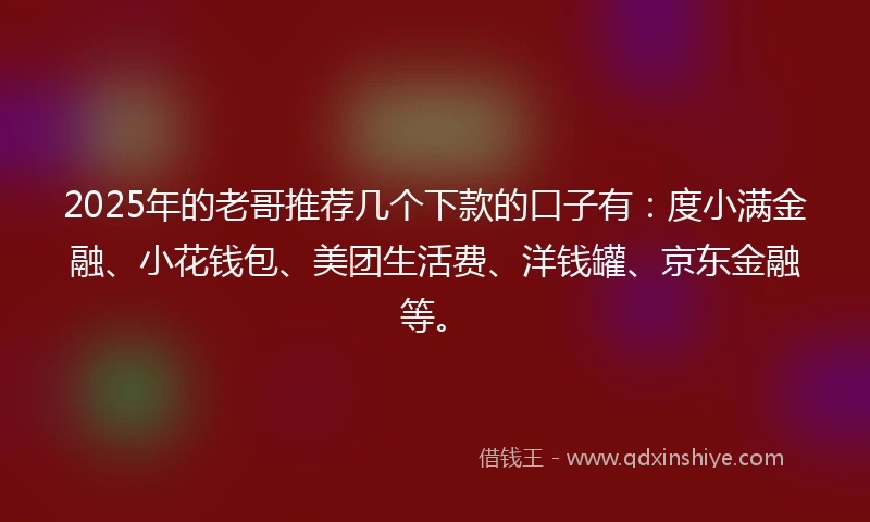 2025年的老哥推荐几个下款的口子有：度小满金融、小花钱包、美团生活费、洋钱罐、京东金融等。