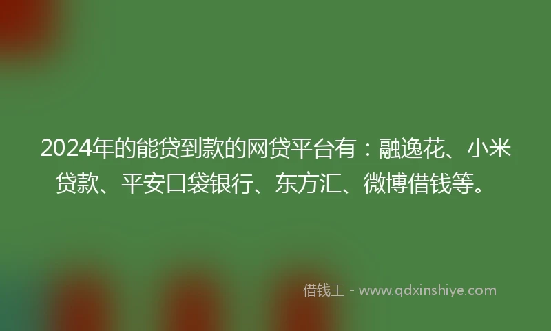 2024年的能贷到款的网贷平台有：融逸花、小米贷款、平安口袋银行、东方汇、微博借钱等。