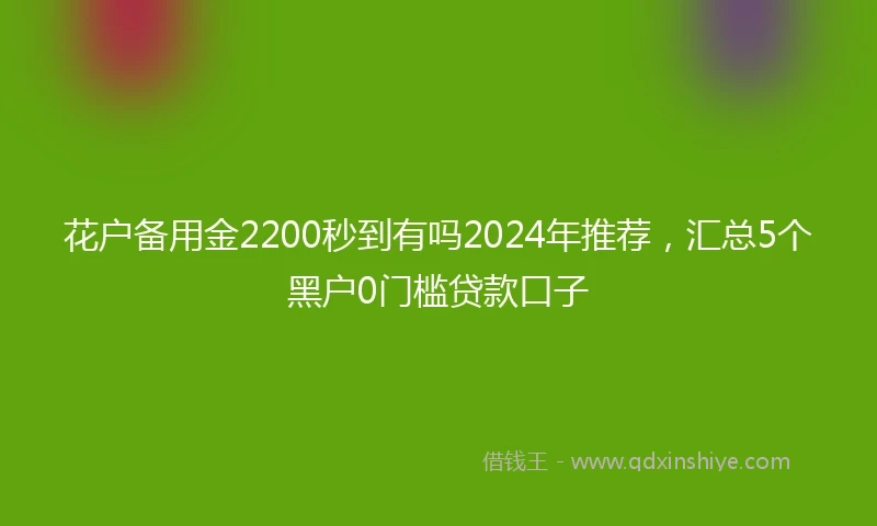 花户备用金2200秒到有吗2024年推荐，汇总5个黑户0门槛贷款口子