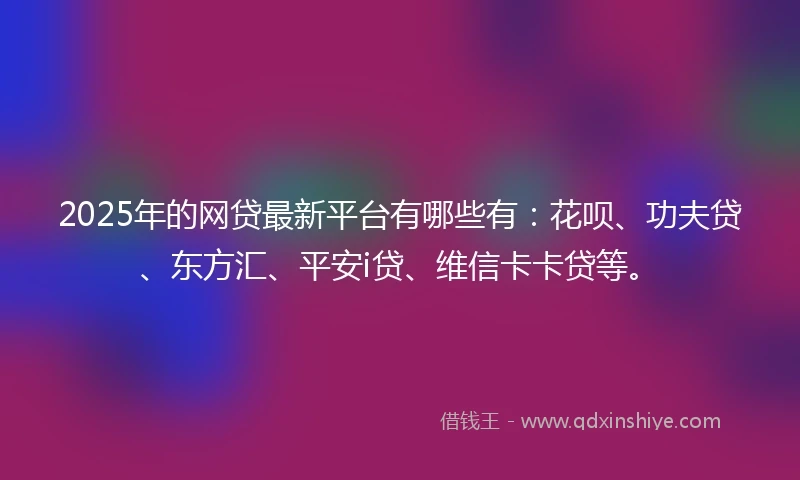 2025年的网贷最新平台有哪些有：花呗、功夫贷、东方汇、平安i贷、维信卡卡贷等。