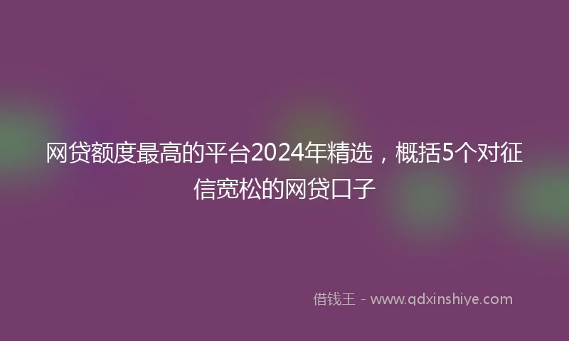 网贷额度最高的平台2024年精选，概括5个对征信宽松的网贷口子