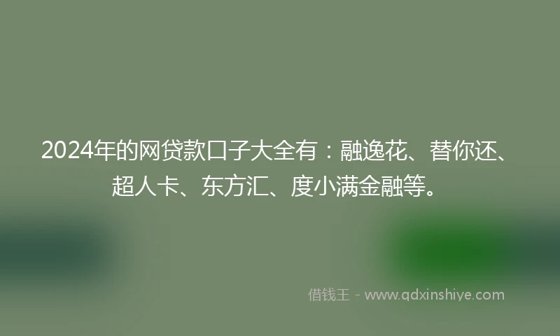 2024年的网贷款口子大全有：融逸花、替你还、超人卡、东方汇、度小满金融等。