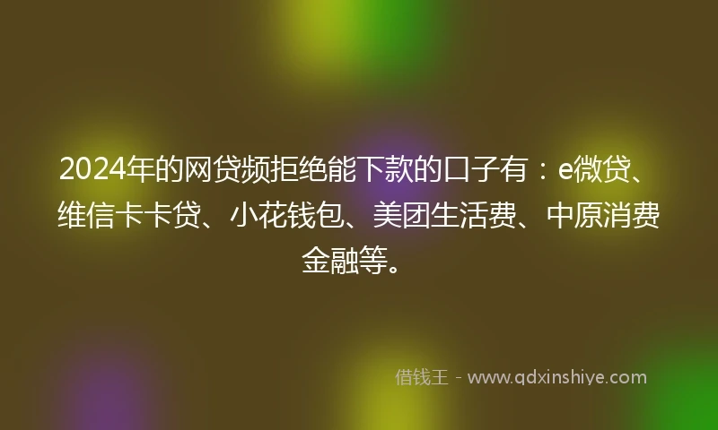 2024年的网贷频拒绝能下款的口子有：e微贷、维信卡卡贷、小花钱包、美团生活费、中原消费金融等。