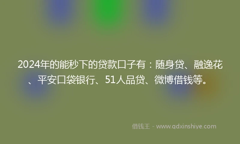 2024年的能秒下的贷款口子有：随身贷、融逸花、平安口袋银行、51人品贷、微博借钱等。