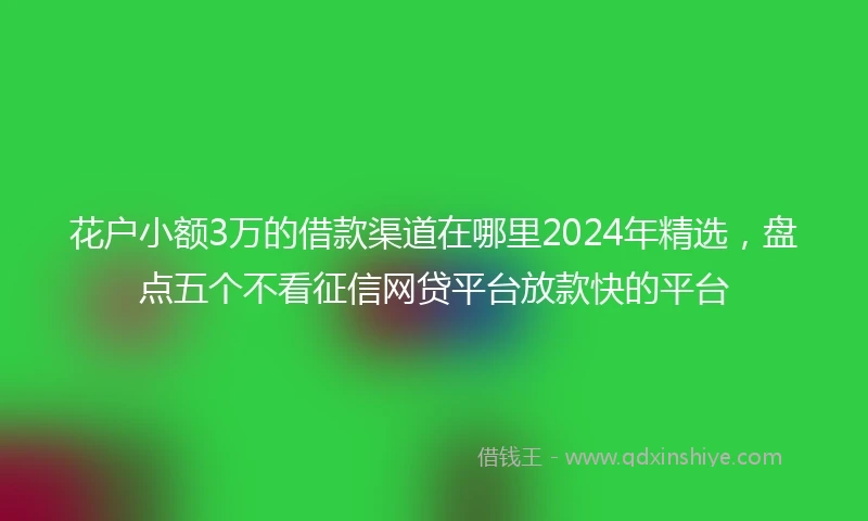 花户小额3万的借款渠道在哪里2024年精选，盘点五个不看征信网贷平台放款快的平台