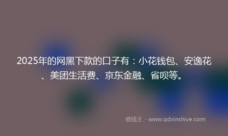 2025年的网黑下款的口子有：小花钱包、安逸花、美团生活费、京东金融、省呗等。