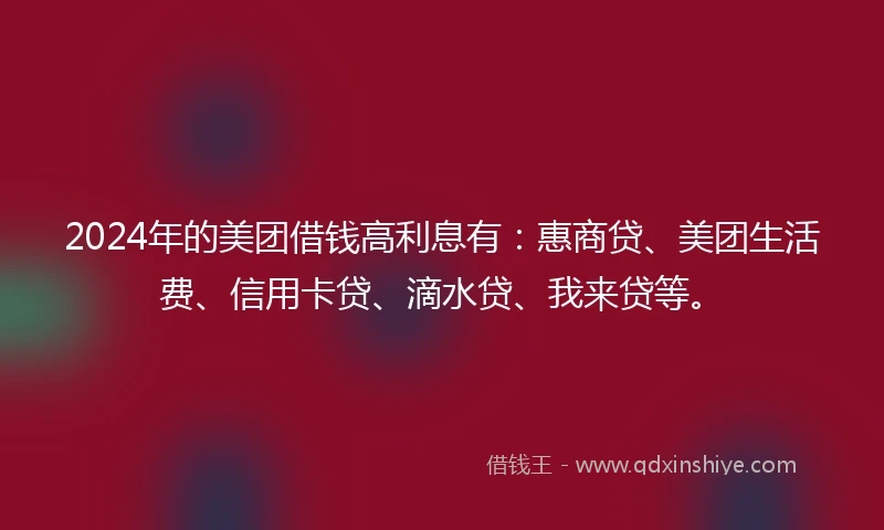 2024年的美团借钱高利息有：惠商贷、美团生活费、信用卡贷、滴水贷、我来贷等。