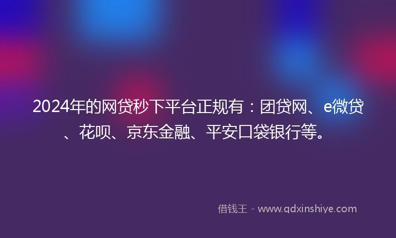 2024年的网贷秒下平台正规有：团贷网、e微贷、花呗、京东金融、平安口袋银行等。