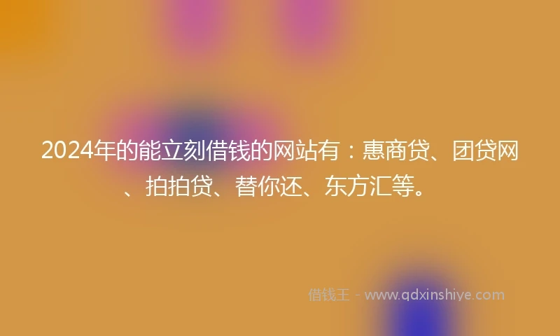 2024年的能立刻借钱的网站有：惠商贷、团贷网、拍拍贷、替你还、东方汇等。
