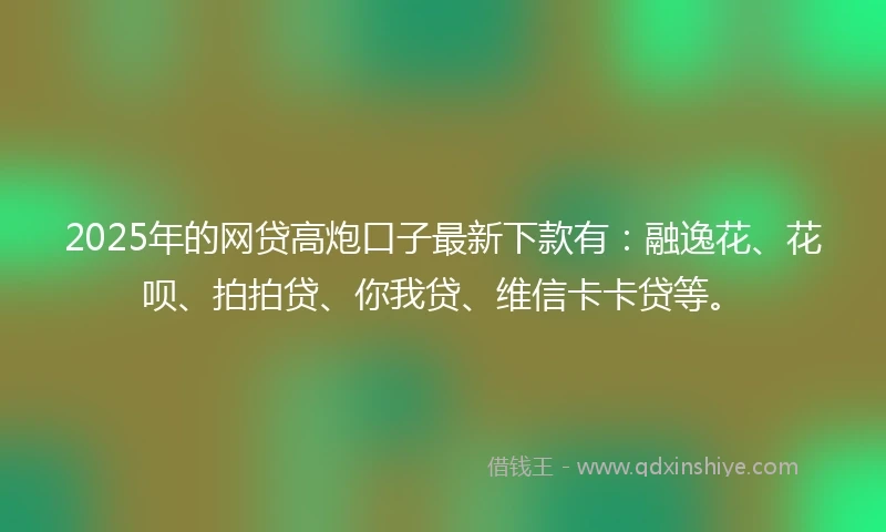 2025年的网贷高炮口子最新下款有：融逸花、花呗、拍拍贷、你我贷、维信卡卡贷等。