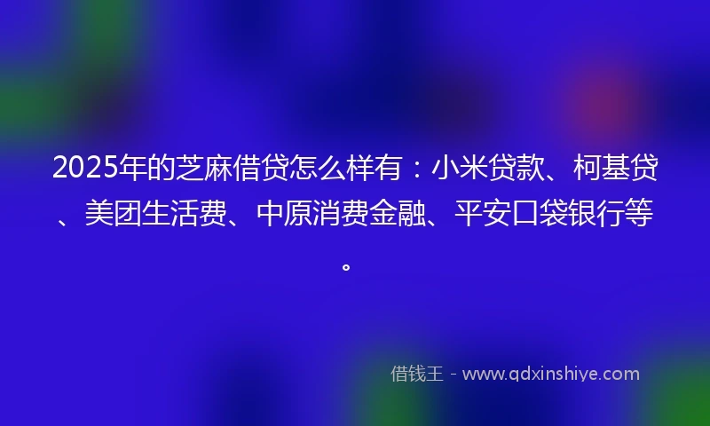2025年的芝麻借贷怎么样有：小米贷款、柯基贷、美团生活费、中原消费金融、平安口袋银行等。
