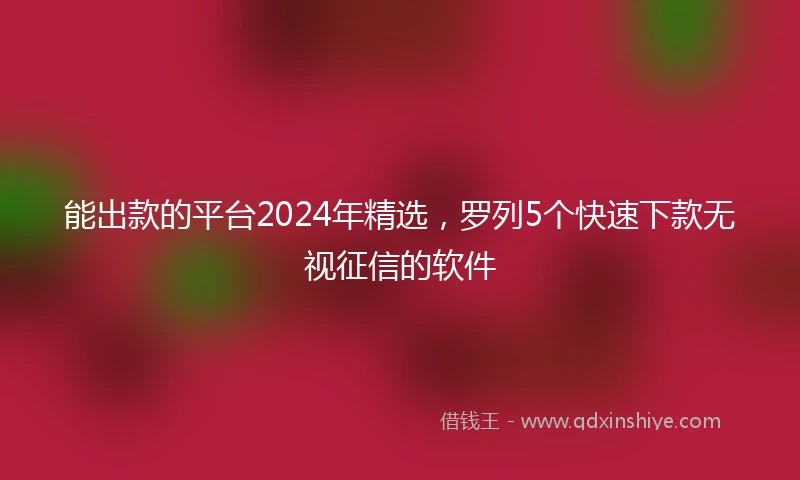 能出款的平台2024年精选,罗列5个快速下款无视征信的软件