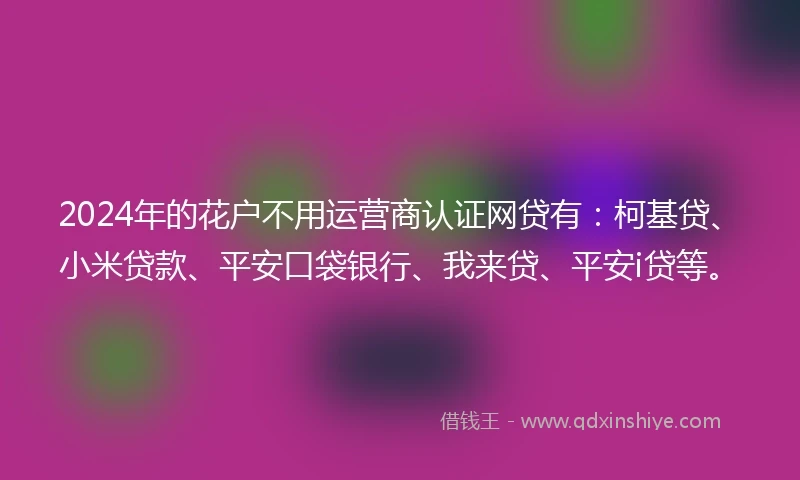2024年的花户不用运营商认证网贷有：柯基贷、小米贷款、平安口袋银行、我来贷、平安i贷等。
