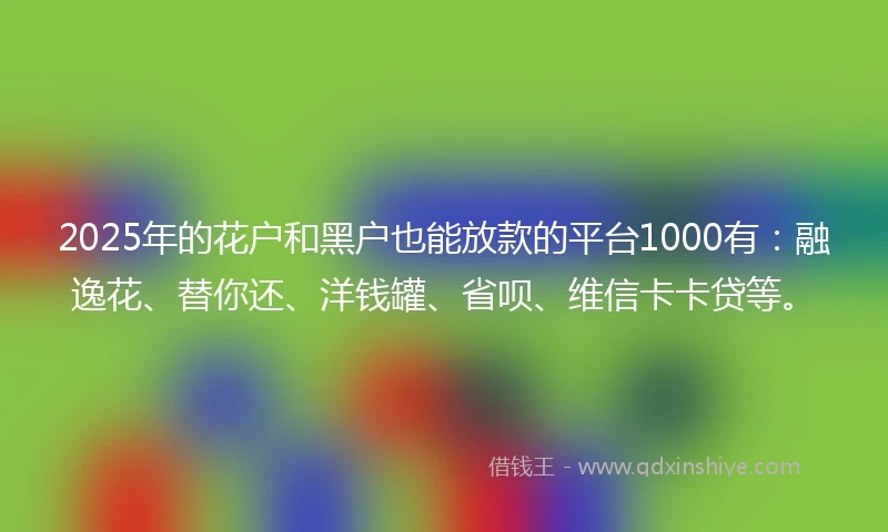 2025年的花户和黑户也能放款的平台1000有：融逸花、替你还、洋钱罐、省呗、维信卡卡贷等。