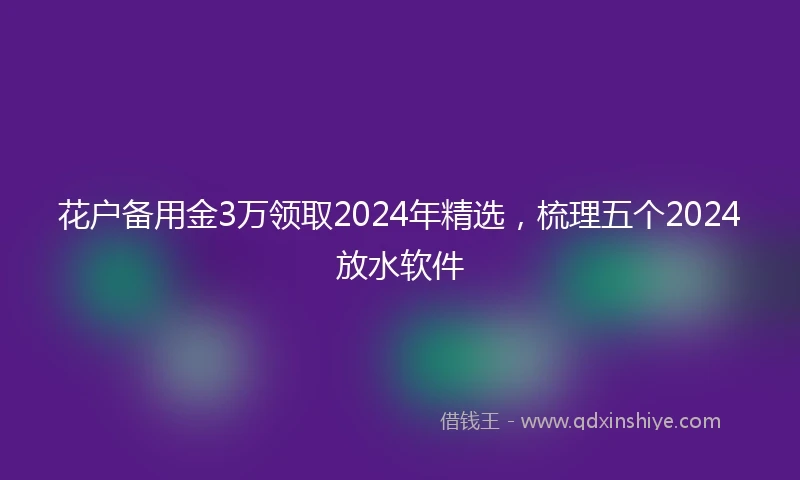 花户备用金3万领取2024年精选，梳理五个2024放水软件