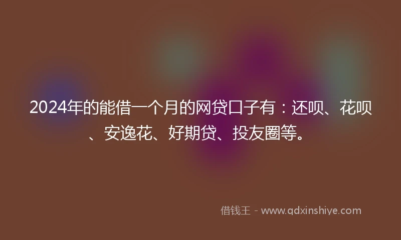 2024年的能借一个月的网贷口子有：还呗、花呗、安逸花、好期贷、投友圈等。