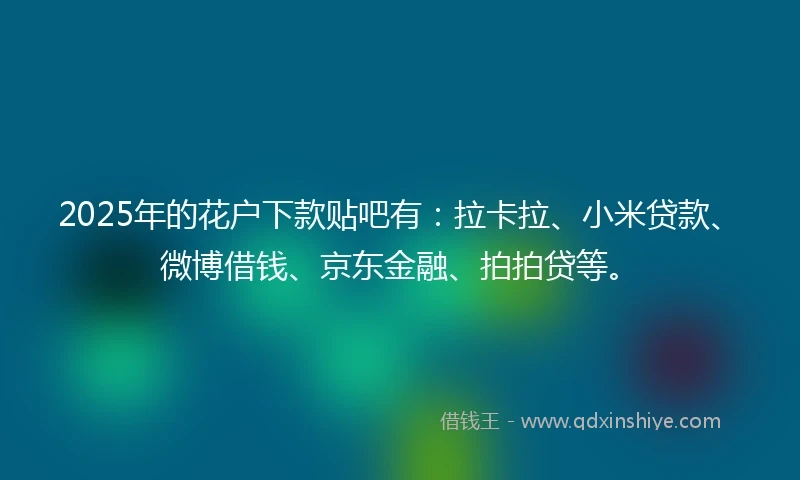 2025年的花户下款贴吧有：拉卡拉、小米贷款、微博借钱、京东金融、拍拍贷等。
