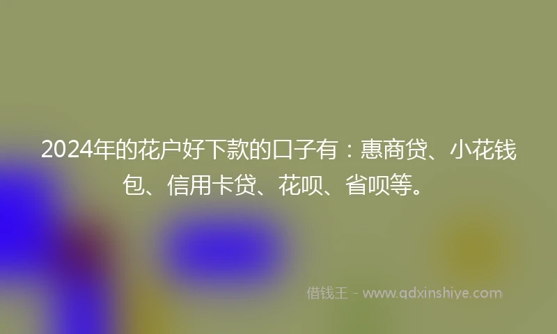 2024年的花户好下款的口子有：惠商贷、小花钱包、信用卡贷、花呗、省呗等。