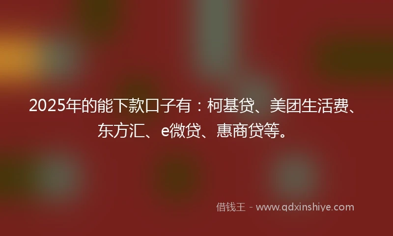 2025年的能下款口子有：柯基贷、美团生活费、东方汇、e微贷、惠商贷等。