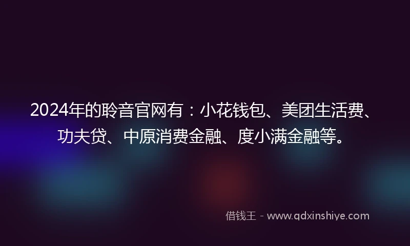 2024年的聆音官网有：小花钱包、美团生活费、功夫贷、中原消费金融、度小满金融等。