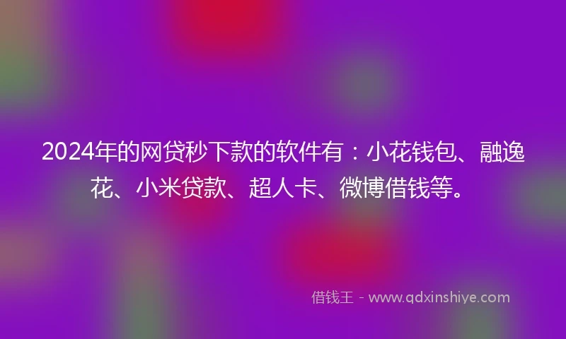 2024年的网贷秒下款的软件有：小花钱包、融逸花、小米贷款、超人卡、微博借钱等。