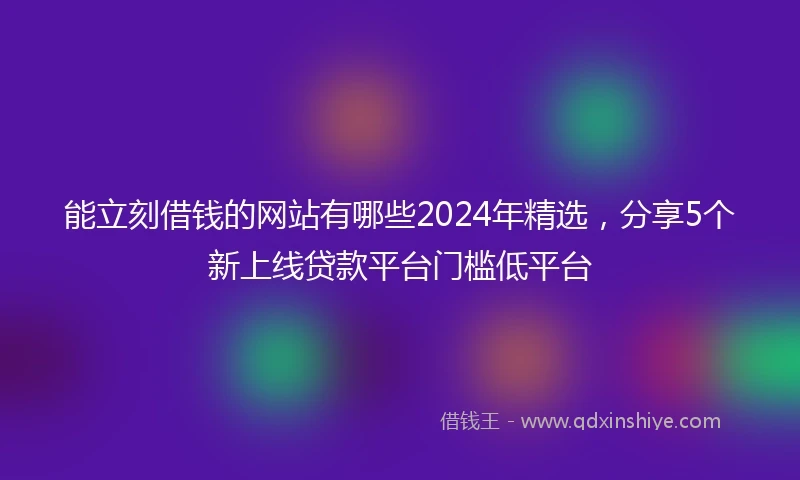 能立刻借钱的网站有哪些2024年精选，分享5个新上线贷款平台门槛低平台