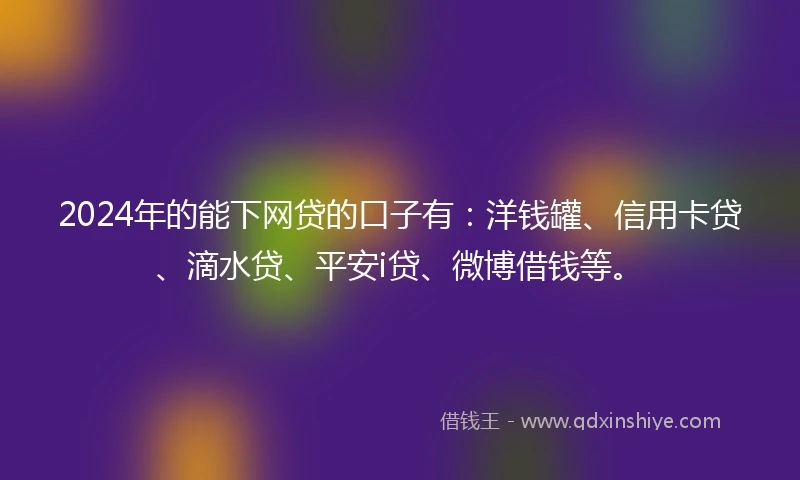 2024年的能下网贷的口子有：洋钱罐、信用卡贷、滴水贷、平安i贷、微博借钱等。